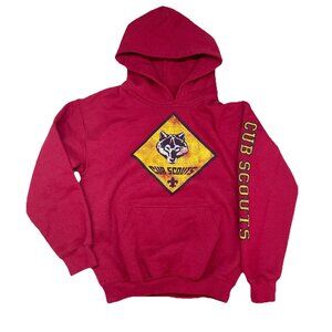 Cub Scouts Class B Wolf Logo Pullover Hoodie YOUTH SMALL Maroon Polyester Cotton